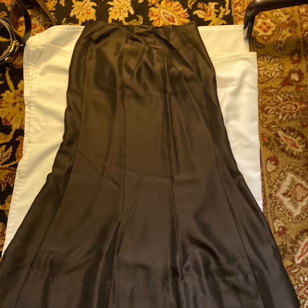 Deep chocolate brown full length satin skirt from Ann Taylor